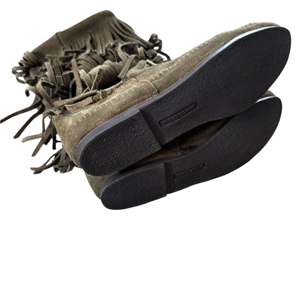 Minnetonka 3 Layer Fringe Boot Womens Size 10 Boots Olive Green 1635F Booties - Picture 5 of 6